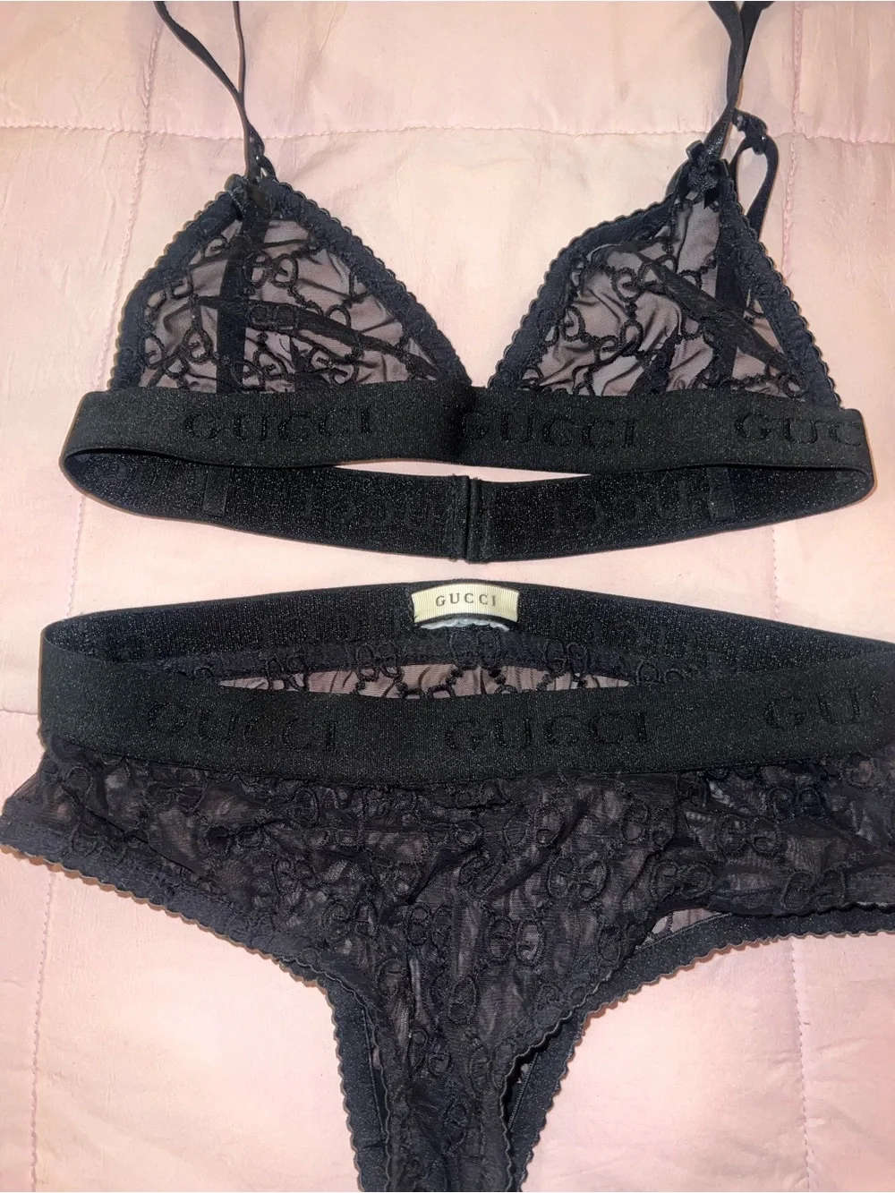 Gucci Black GG Lace Bralette and Brief Lingerie Set Authentic